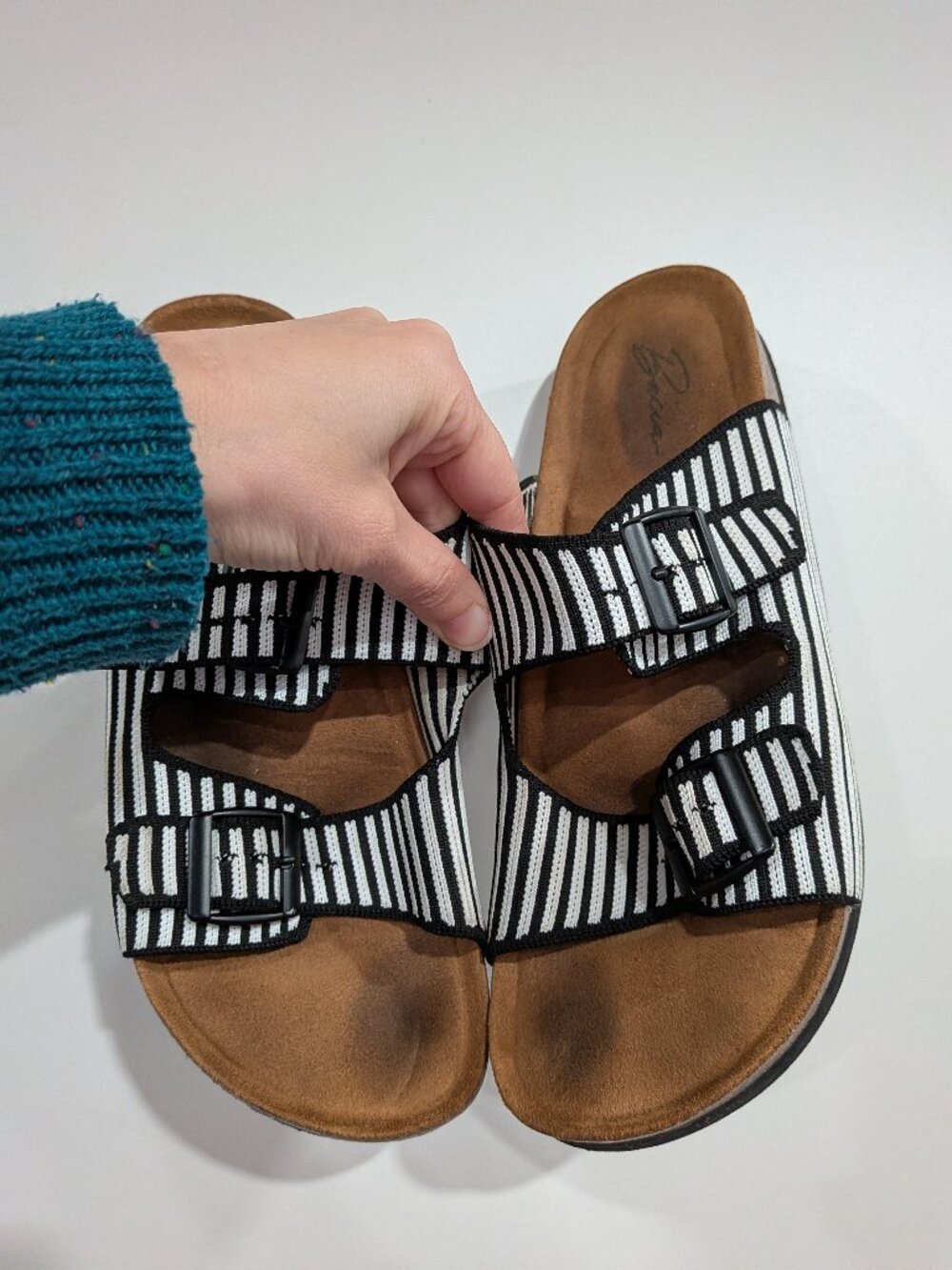 Bacia Cork Footbed Sandals (Birkenstock Style) Black White Size 8.5